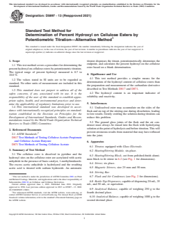 ASTM D5897-13(2021) - Standard Test Method for Determination of Percent Hydroxyl on Cellulose Esters by Potentiometric    Titration—Alternative Method