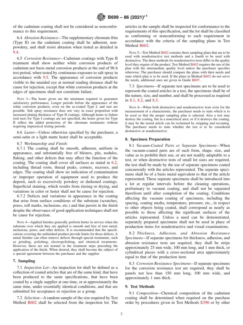 ASTM B699-86(2021)e1 - Standard Specification for  Coatings of Cadmium Vacuum-Deposited on Iron and Steel