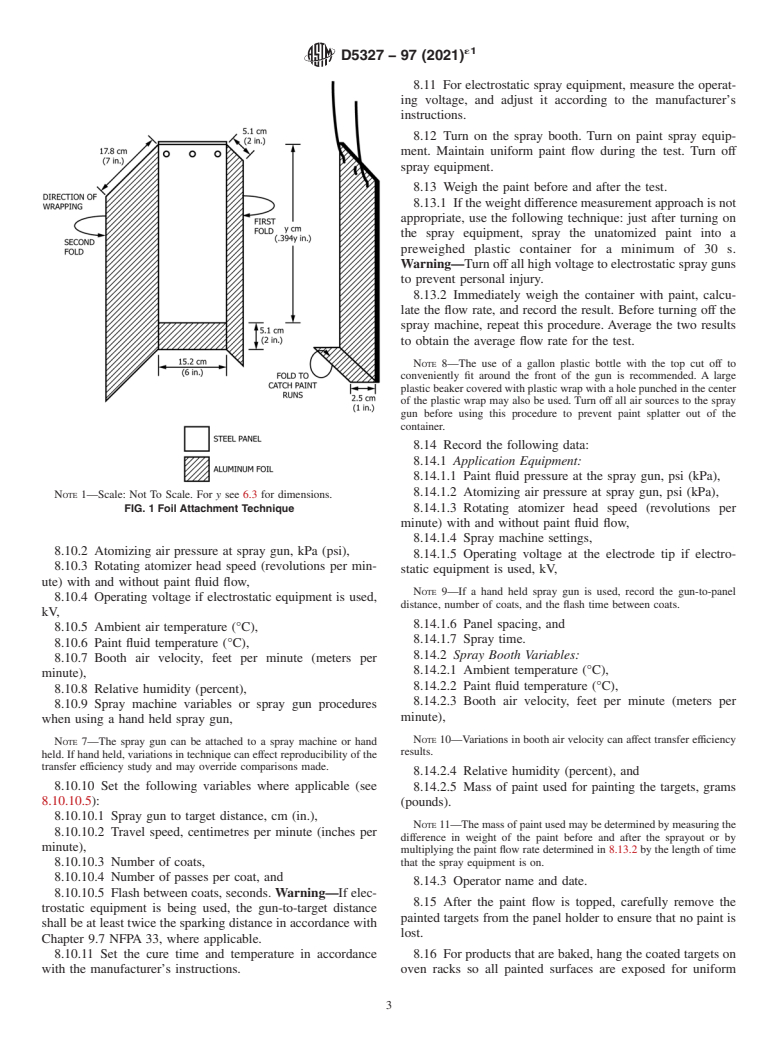 ASTM D5327-97(2021)e1 - Standard Practice for Evaluating and Comparing Transfer Efficiency of Spray Applied   Coatings  Under General Laboratory Conditions