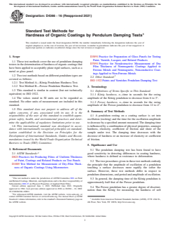 ASTM D4366-16(2021) ASTM D4366-16(2021) - Standard Test Methods for Hardness of Organic Coatings by Pendulum Damping Tests - Page 1 preview