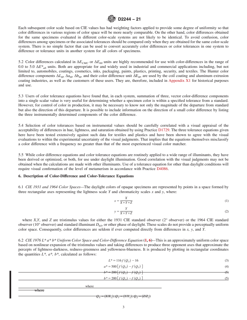 REDLINE ASTM D2244-21 - Standard Practice for Calculation of Color Tolerances and Color Differences from   Instrumentally       Measured Color Coordinates