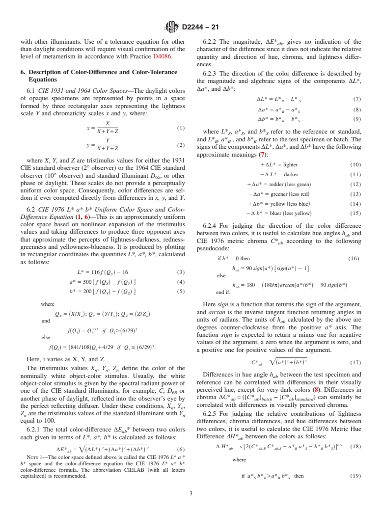 ASTM D2244-21 - Standard Practice for Calculation of Color Tolerances and Color Differences from   Instrumentally       Measured Color Coordinates