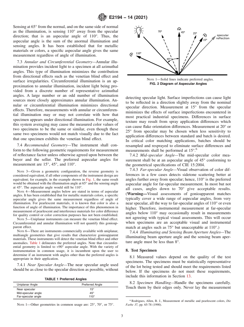 ASTM E2194-14(2021) - Standard Test Method for Multiangle Color Measurement of Metal Flake Pigmented Materials