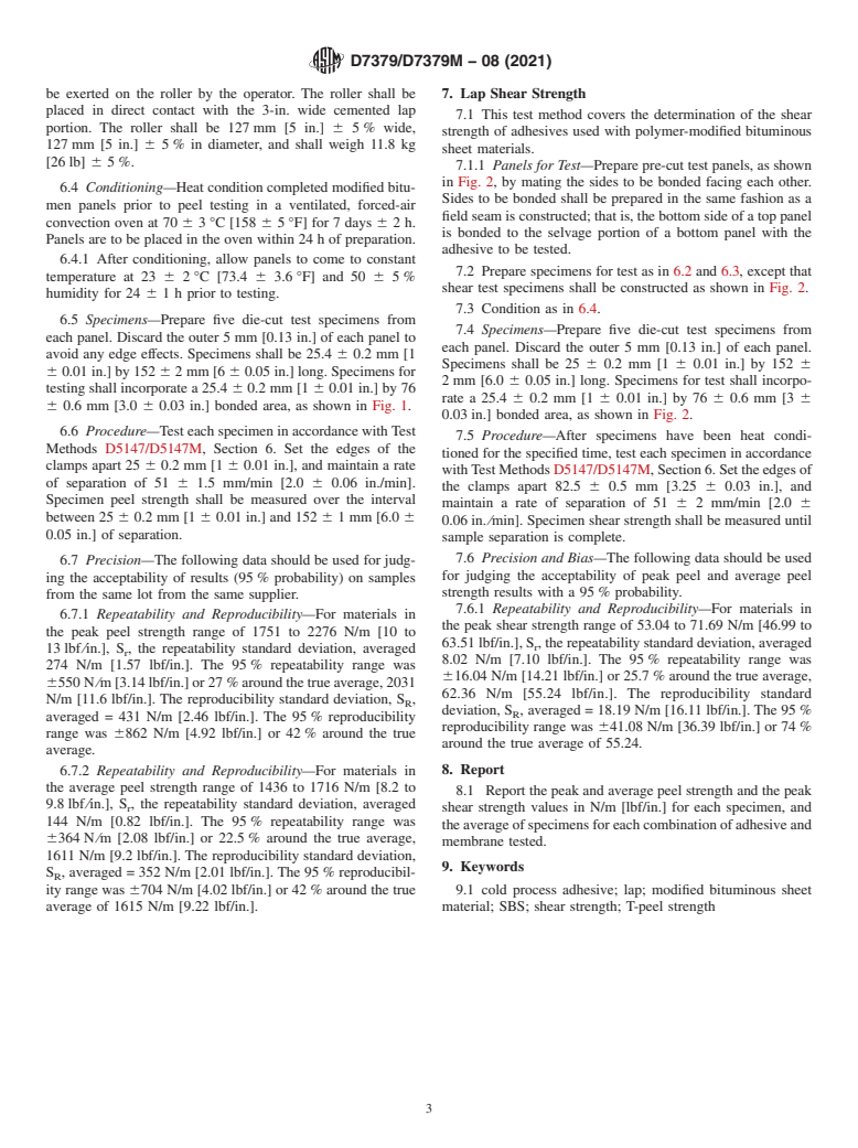 ASTM D7379/D7379M-08(2021) - Standard Test Methods for Strength of Modified Bitumen Sheet Material Laps Using Cold  Process Adhesive