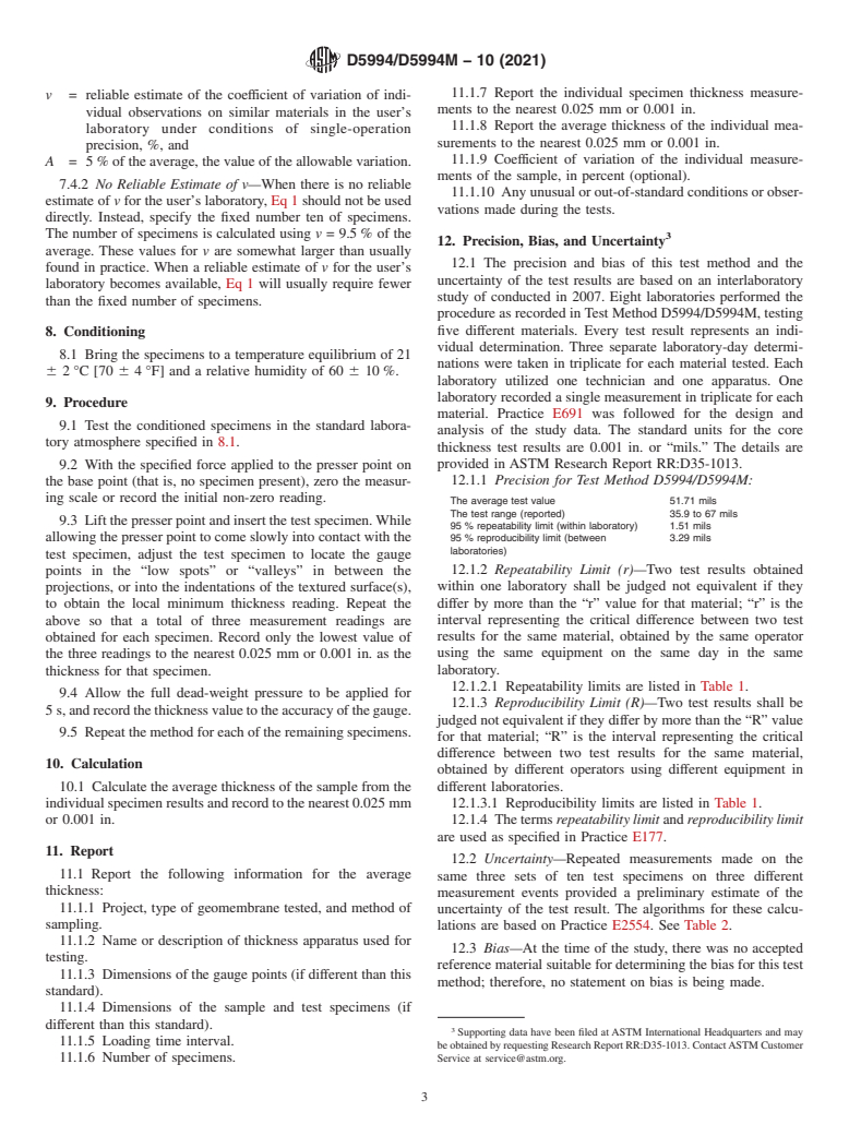 ASTM D5994/D5994M-10(2021) - Standard Test Method for Measuring Core Thickness of Textured Geomembranes