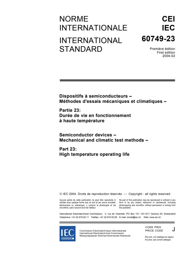 IEC 60749-23:2004 - Semiconductor devices - Mechanical and climatic test methods - Part 23: High temperature operating life