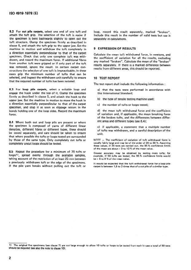 ISO 4919:1978 ISO 4919:1978 - Textile floor coverings -- Determination of tuft withdrawal force - Page 4 preview