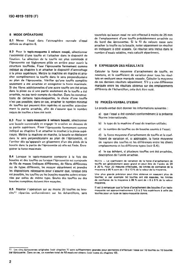 ISO 4919:1978 ISO 4919:1978 - Tapis-moquettes -- Détermination de la force d'arrachement de touffes - Page 4 preview
