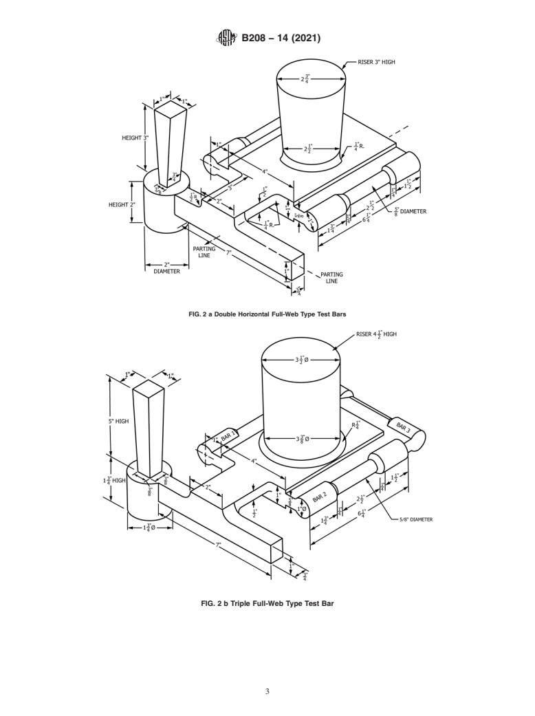 ASTM B208-14(2021) - Standard Practice for Preparing Tension Test Specimens for Copper Alloy Sand, Permanent  Mold, Centrifugal, and Continuous Castings