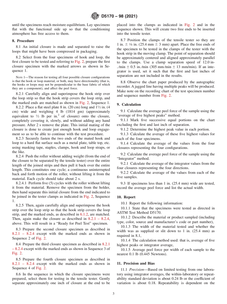 ASTM D5170-98(2021) - Standard Test Method for Peel Strength (“T” Method) of Hook and Loop Touch  Fasteners