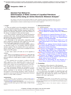 ASTM D8094-21 ASTM D8094-21 - Standard Test Method for Determination of Water Content of Liquefied Petroleum Gases (LPG) Using an Online Electronic Moisture Analyzer - Page 1 preview