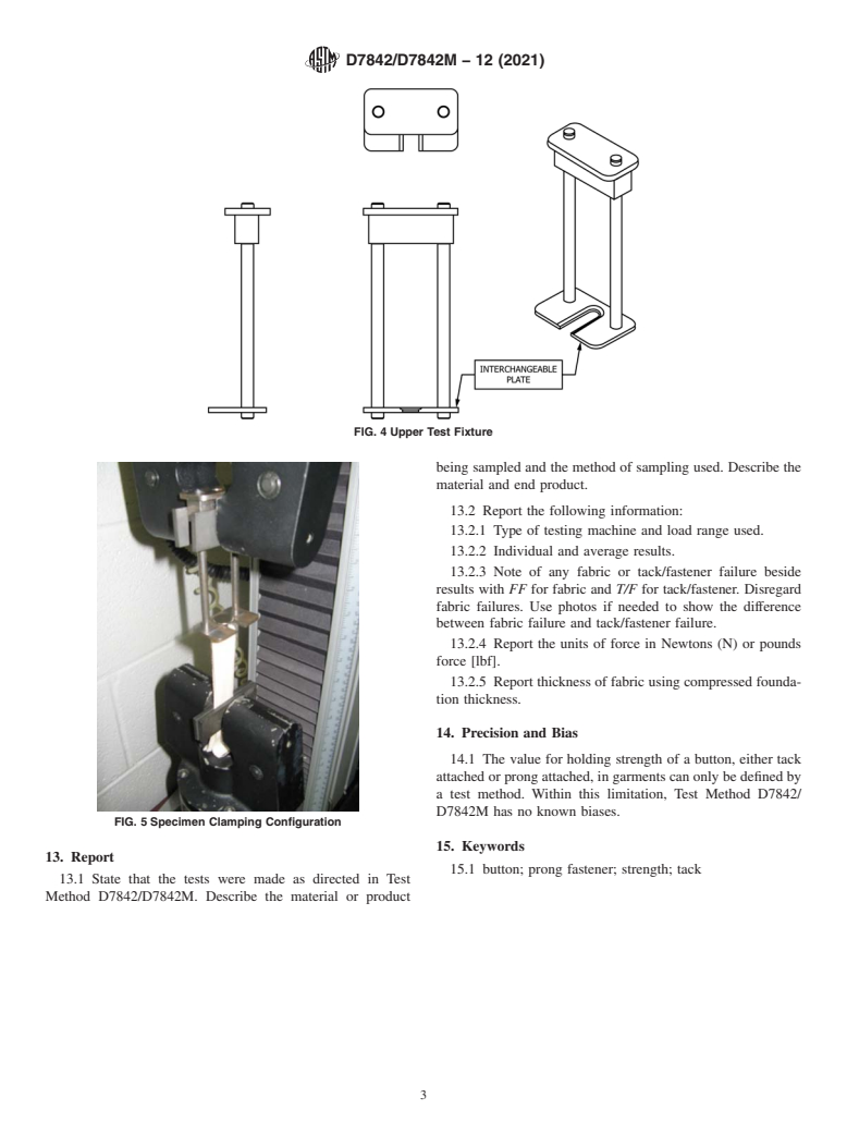 ASTM D7842/D7842M-12(2021) - Standard Test Method for Holding Strength of Tack and Prong Fastener Attached Buttons