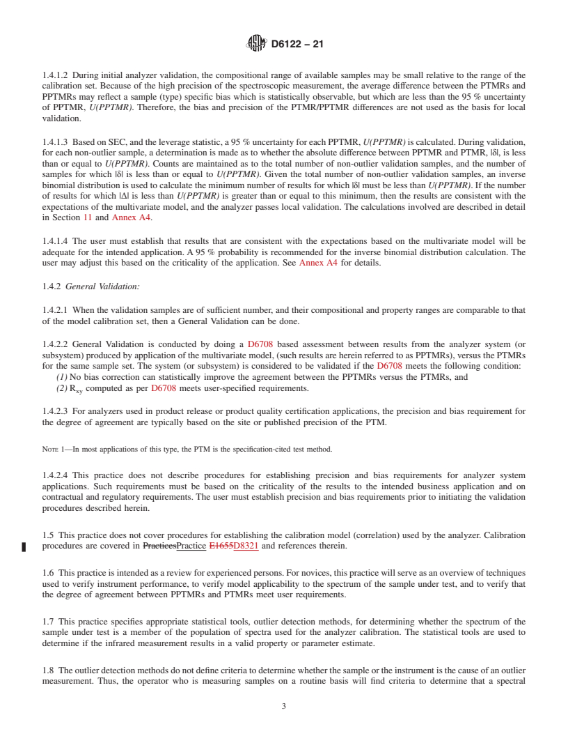 REDLINE ASTM D6122-21 - Standard Practice for Validation of the Performance of Multivariate Online, At-Line,  Field and Laboratory Infrared Spectrophotometer, and Raman Spectrometer Based Analyzer Systems