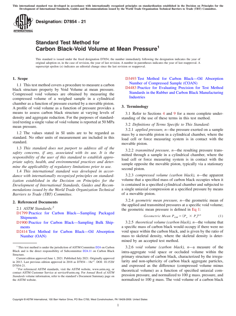 ASTM D7854-21 - Standard Test Method for Carbon Black-Void Volume at Mean Pressure