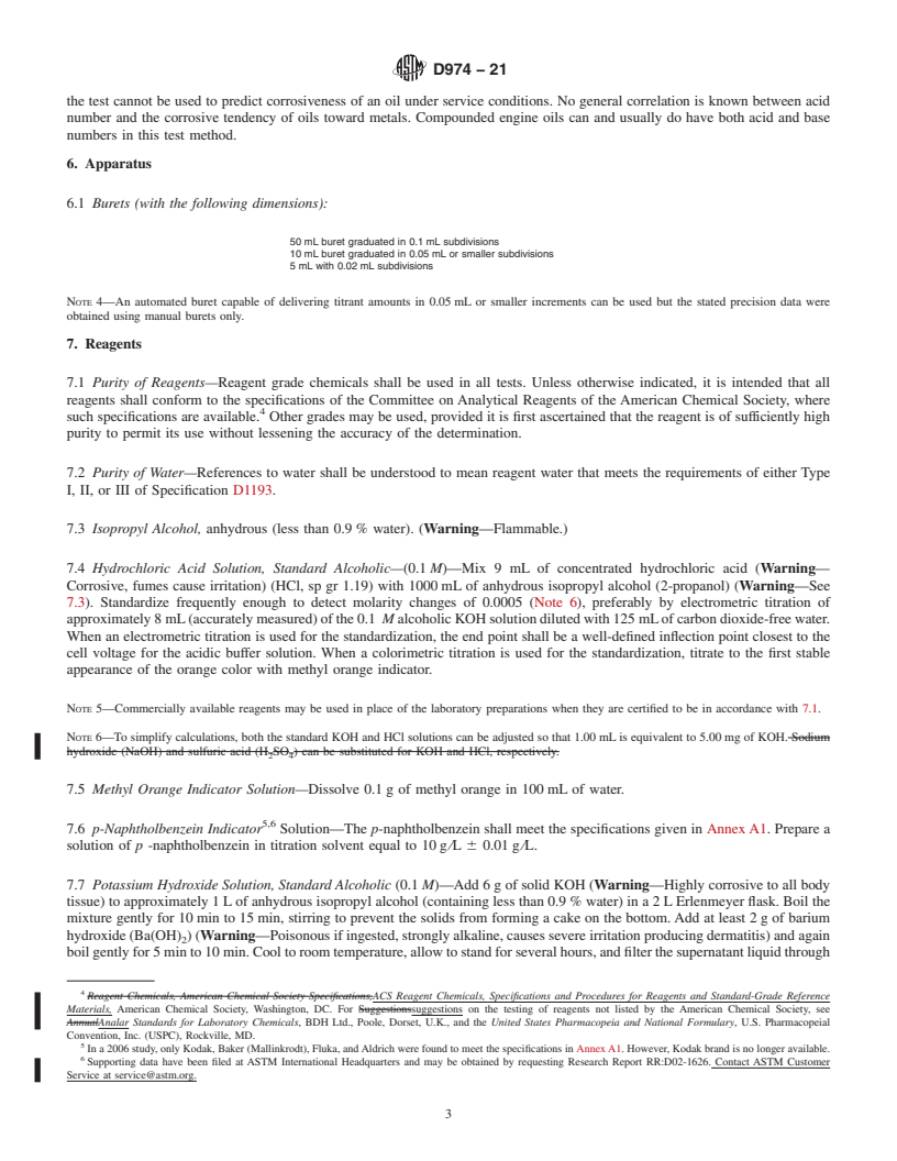 REDLINE ASTM D974-21 - Standard Test Method for  Acid and Base Number by Color-Indicator Titration