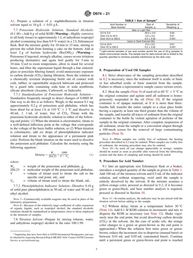 ASTM D974-21 - Standard Test Method for  Acid and Base Number by Color-Indicator Titration