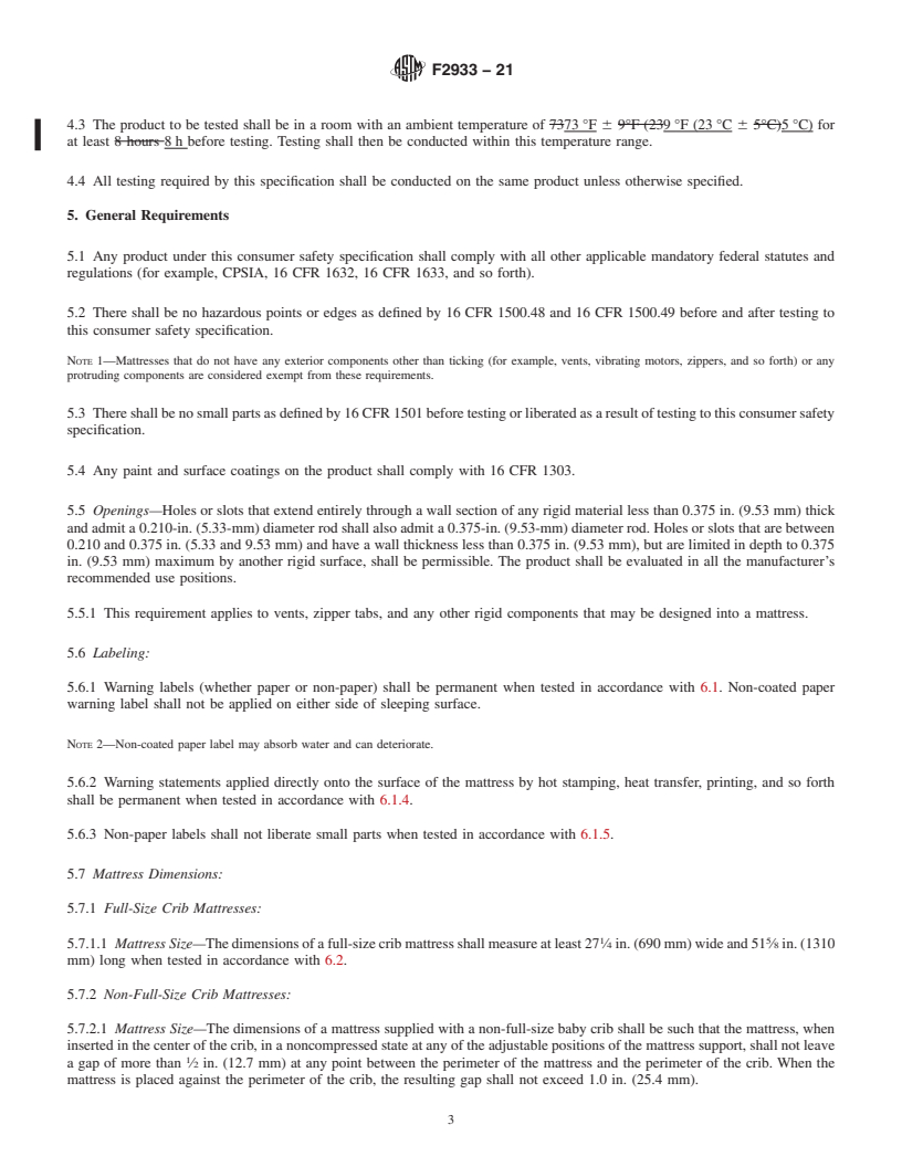 REDLINE ASTM F2933-21 - Standard Consumer Safety Specification for Crib Mattresses