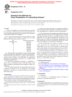 ASTM D217-21 - Standard Test Methods for  Cone Penetration of Lubricating Grease