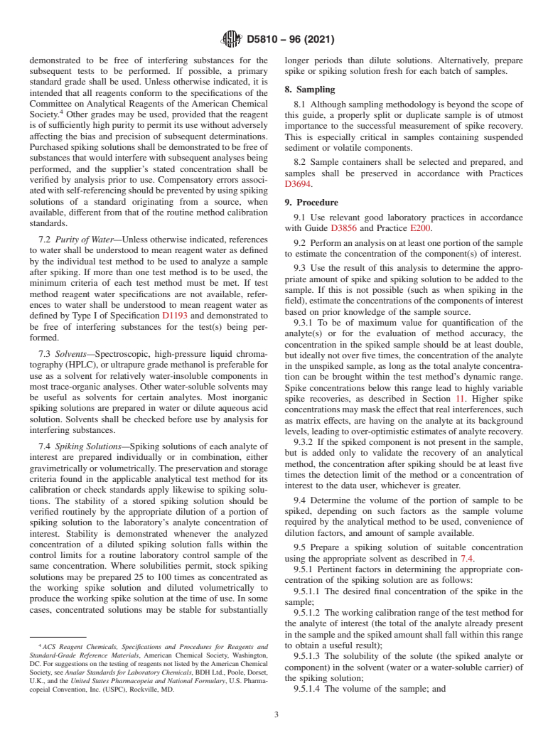 ASTM D5810-96(2021) - Standard Guide for  Spiking into Aqueous Samples