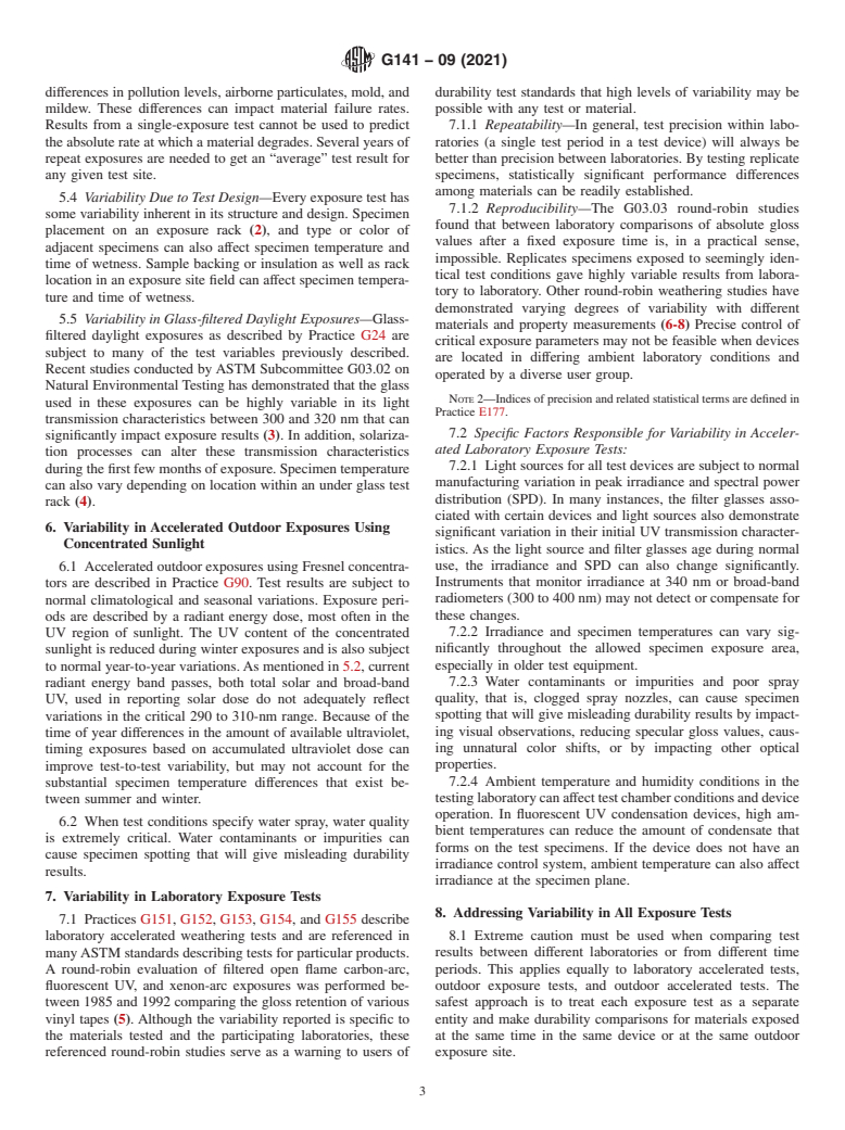 ASTM G141-09(2021) - Standard Guide for  Addressing Variability in Exposure Testing of Nonmetallic Materials