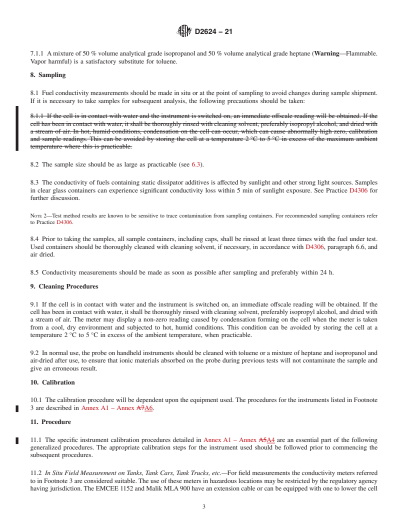 REDLINE ASTM D2624-21 - Standard Test Methods for  Electrical Conductivity of Aviation and Distillate Fuels