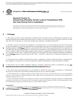 ASTM F1804-21 REDLINE ASTM F1804-21 - Standard Practice for Determining Allowable Tensile Load for Polyethylene (PE) Gas Pipe During Pull-In Installation - Page 1 preview