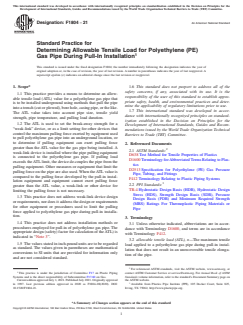ASTM F1804-21 ASTM F1804-21 - Standard Practice for Determining Allowable Tensile Load for Polyethylene (PE) Gas Pipe During Pull-In Installation - Page 1 preview