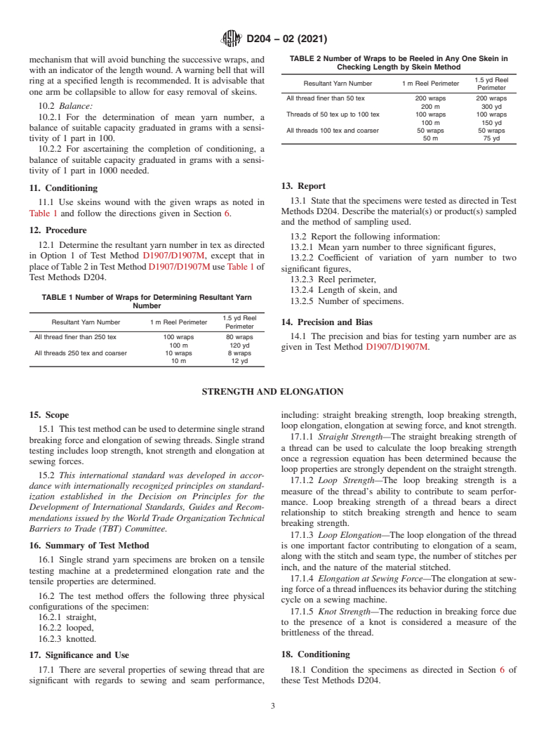 ASTM D204-02(2021) - Standard Test Methods for Sewing Threads