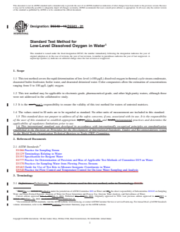 ASTM D5543-21 REDLINE ASTM D5543-21 - Standard Test Method for Low-Level Dissolved Oxygen in Water - Page 1 preview