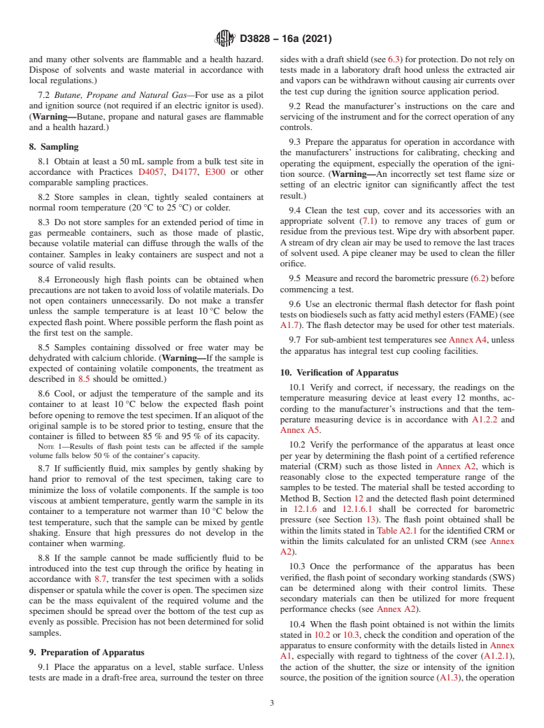 ASTM D3828-16a(2021) - Standard Test Methods for Flash Point by Small Scale Closed Cup Tester