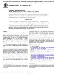 ASTM D3828-16a(2021) ASTM D3828-16a(2021) - Standard Test Methods for Flash Point by Small Scale Closed Cup Tester - Page 1 preview