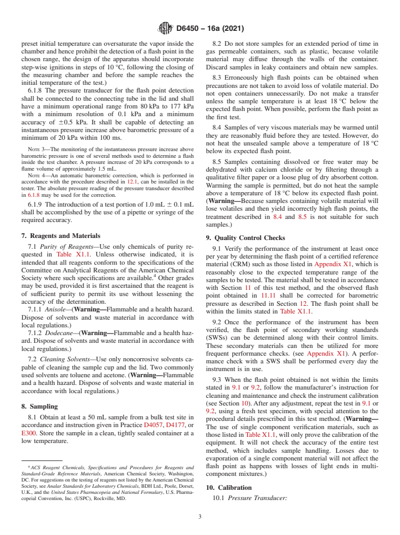 ASTM D6450-16a(2021) - Standard Test Method for Flash Point by Continuously Closed Cup (CCCFP) Tester