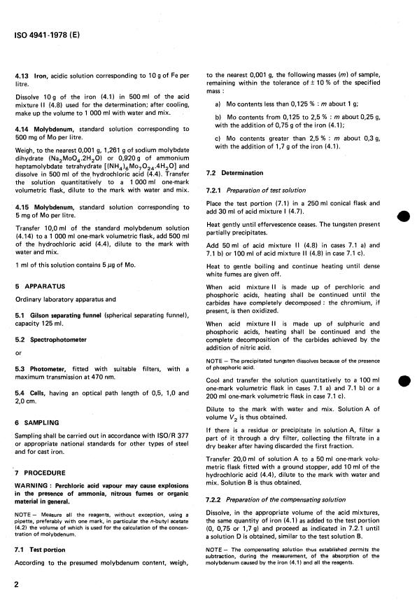 ISO 4941:1978 ISO 4941:1978 - Steels and cast irons -- Determination of molybdenum content -- Photometric method - Page 4 preview