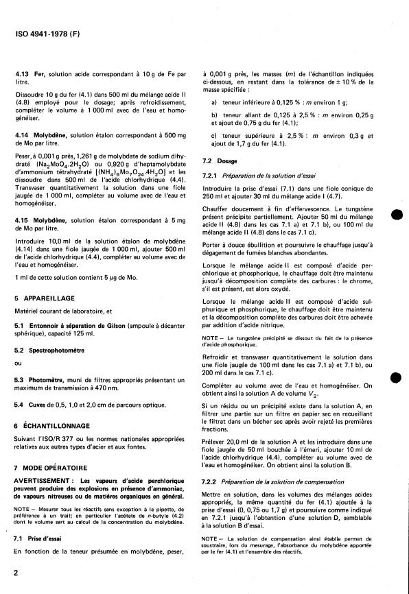 ISO 4941:1978 ISO 4941:1978 - Aciers et fontes -- Dosage du molybdene -- Méthode photométrique - Page 4 preview