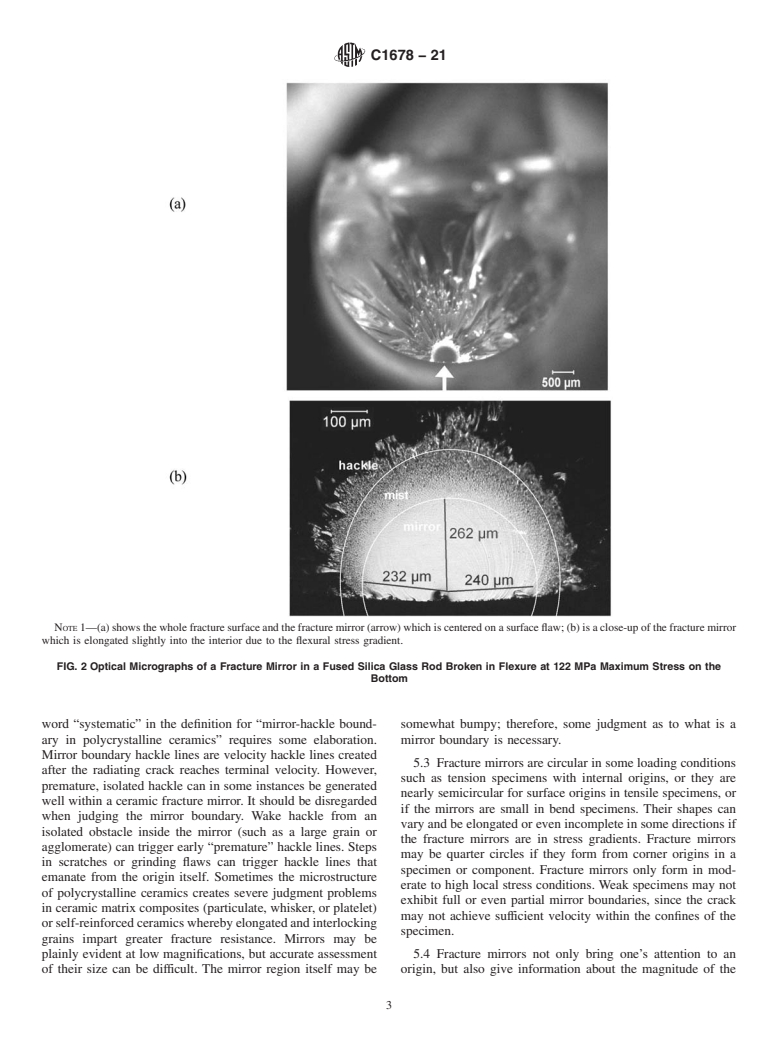 ASTM C1678-21 - Standard Practice for Fractographic Analysis of Fracture Mirror Sizes in Ceramics  and Glasses