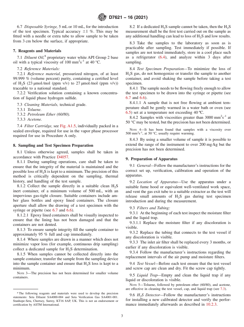 ASTM D7621-16(2021) - Standard Test Method for  Determination of Hydrogen Sulfide in Fuel Oils by Rapid Liquid  Phase Extraction