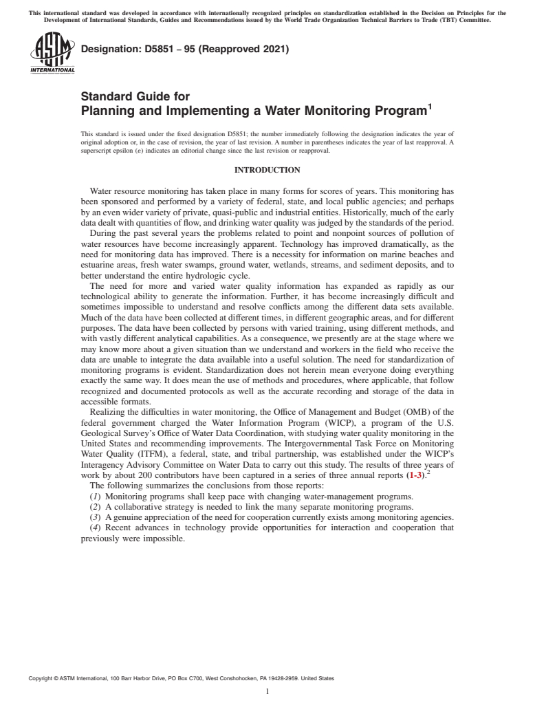 ASTM D5851-95(2021) - Standard Guide for  Planning and Implementing a Water Monitoring Program