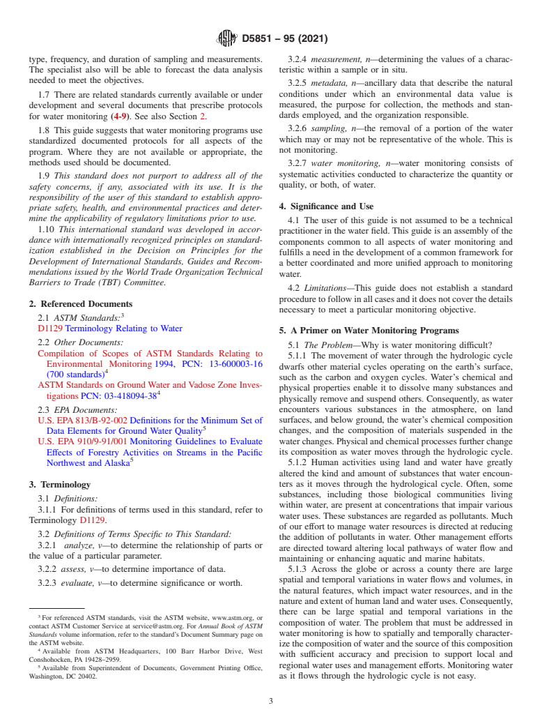 ASTM D5851-95(2021) - Standard Guide for  Planning and Implementing a Water Monitoring Program