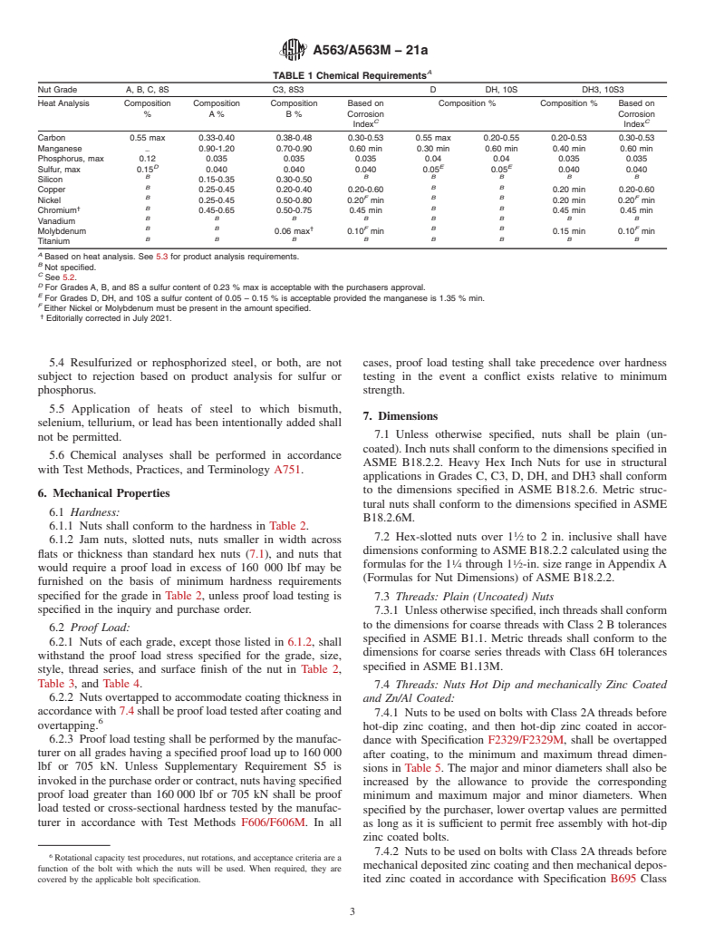 ASTM A563/A563M-21a - Standard Specification for  Carbon and Alloy Steel Nuts (Inch and Metric)