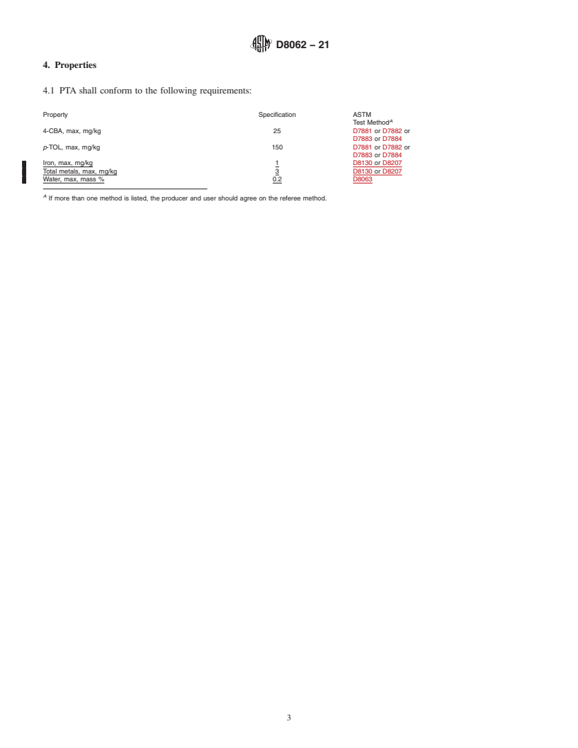 REDLINE ASTM D8062-21 - Standard Specification for Purified Terephthalic Acid (PTA) with Low <emph type="ital"  >p</emph>-Toluic Acid