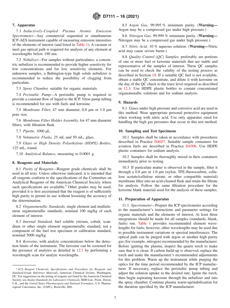 ASTM D7111-16(2021) - Standard Test Method for  Determination of Trace Elements in Middle Distillate Fuels  by Inductively Coupled Plasma Atomic Emission Spectrometry (ICP-AES)