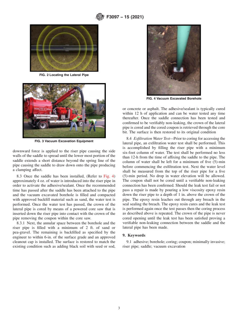 ASTM F3097-15(2021) - Standard Practice for Installation of an Outside Sewer Service Cleanout through a  Minimally Invasive Small Bore Vacuum Excavation