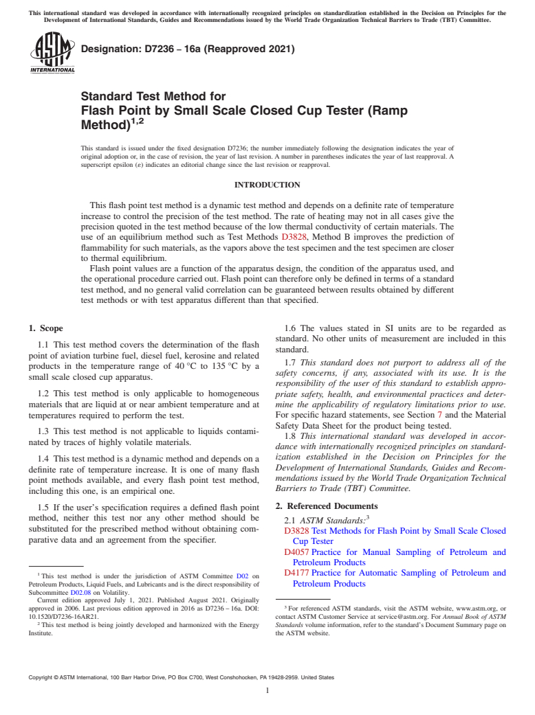 ASTM D7236-16a(2021) - Standard Test Method for Flash Point by Small Scale Closed Cup Tester (Ramp Method)