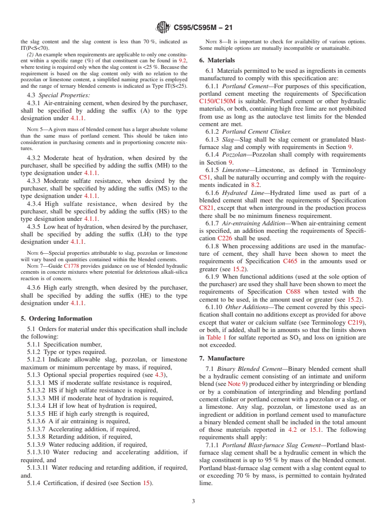 ASTM C595/C595M-21 - Standard Specification for Blended Hydraulic Cements