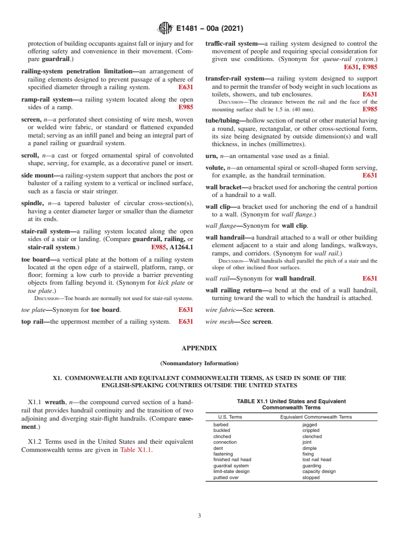 ASTM E1481-00a(2021) - Standard Terminology of Railing Systems and Rails for Buildings