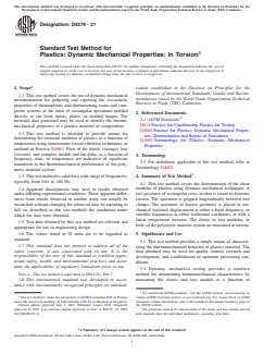 ASTM D5279-21 ASTM D5279-21 - Standard Test Method for Plastics: Dynamic Mechanical Properties: In Torsion - Page 1 preview