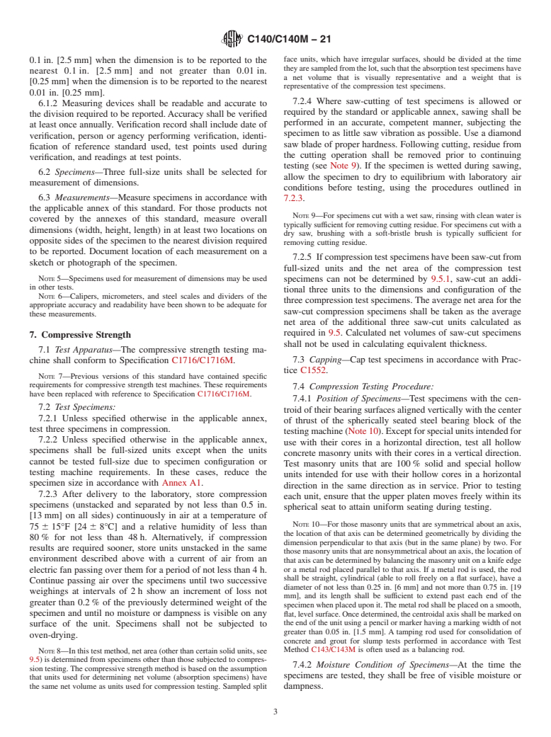 ASTM C140/C140M-21 - Standard Test Methods for Sampling and Testing Concrete Masonry Units and Related Units