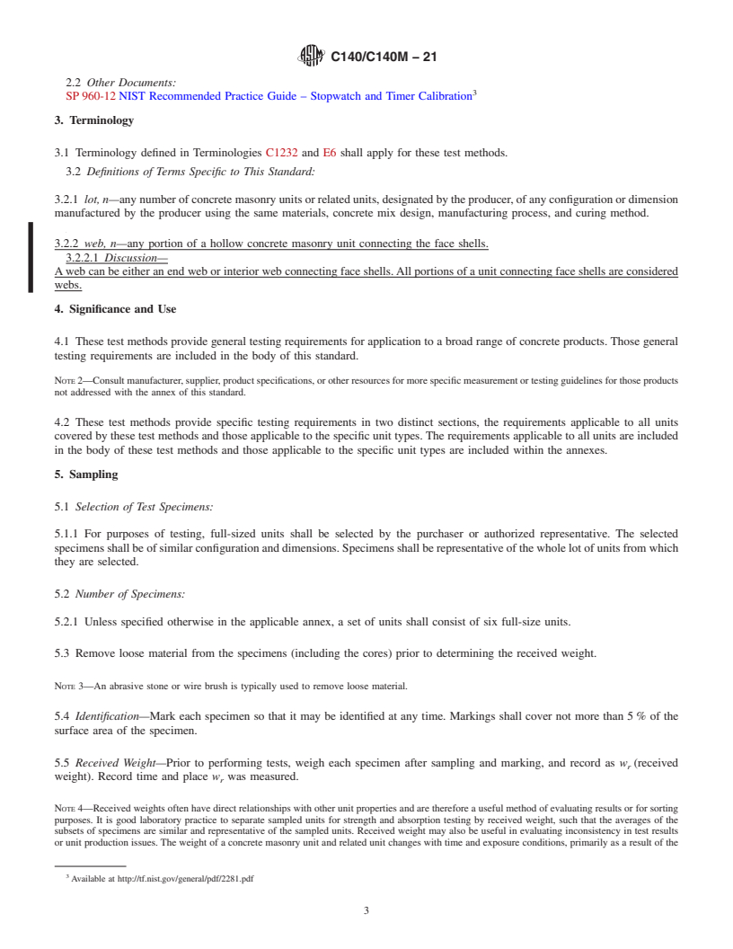 REDLINE ASTM C140/C140M-21 - Standard Test Methods for Sampling and Testing Concrete Masonry Units and Related Units