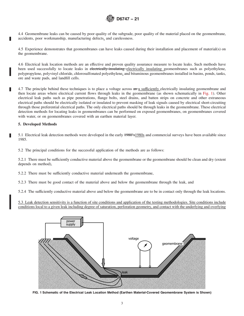 REDLINE ASTM D6747-21 - Standard Guide for Selection of Techniques for Electrical Leak Location of Leaks  in Geomembranes