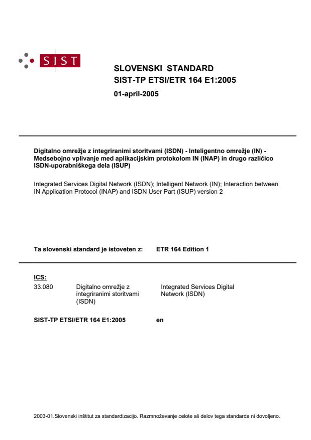 TP ETSI/ETR 164 E1:2005